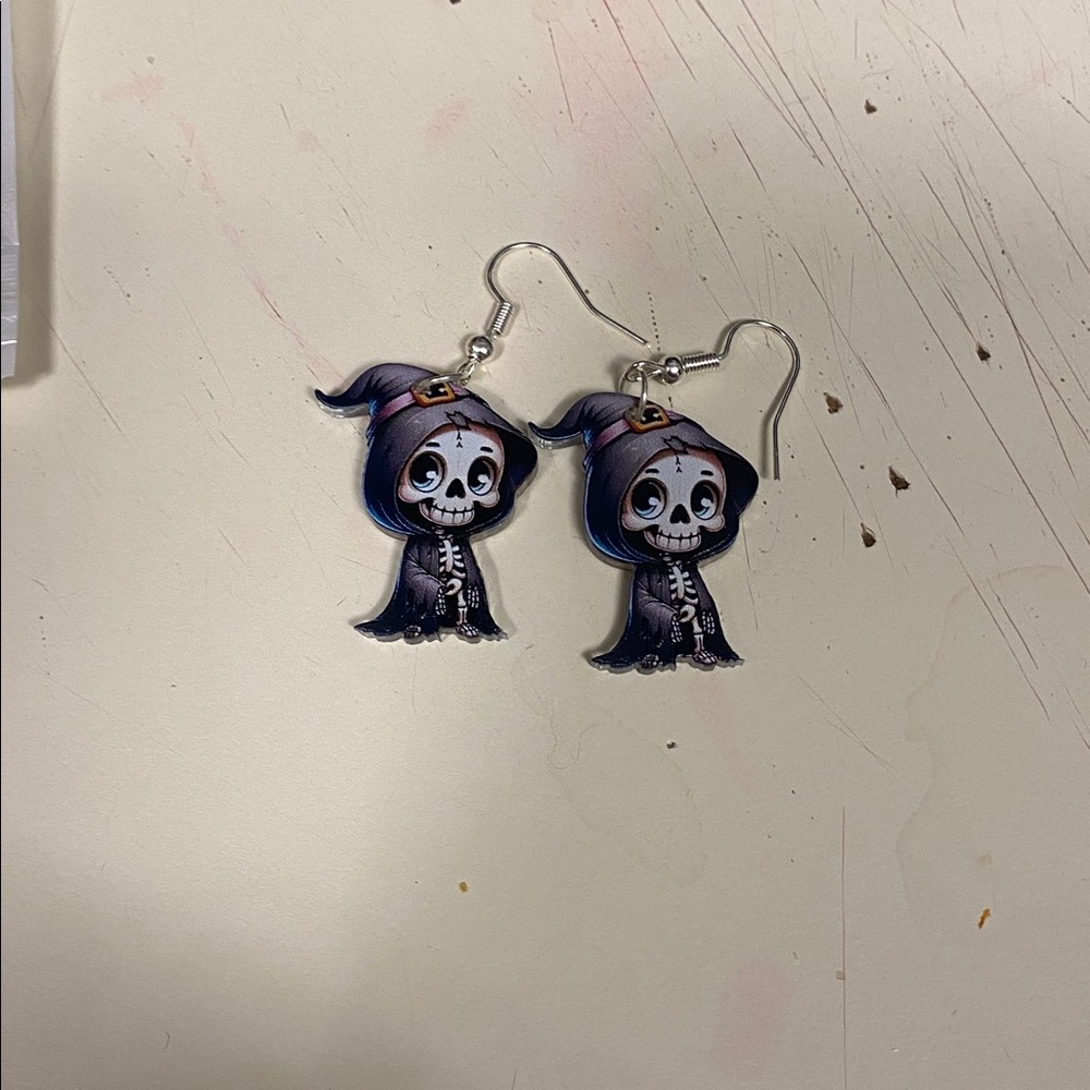 Cute Skeleton Witch Earrings